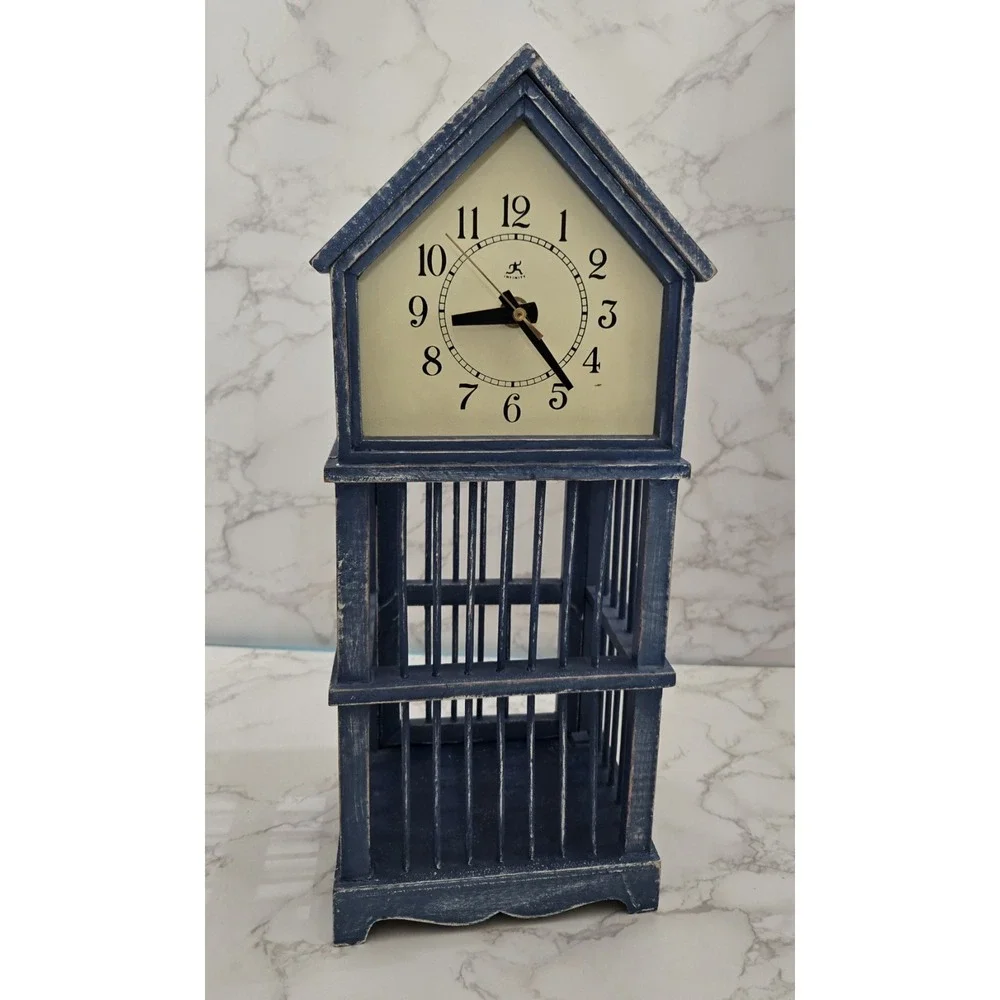 Wood‎ Clock Bird Cage (Blue) No Glass Table Clock. 16.5